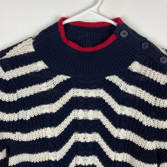 Loft Sweater Womens Small Blue White Striped Pullover Knit Sweater Casual - Picture 4 of 10